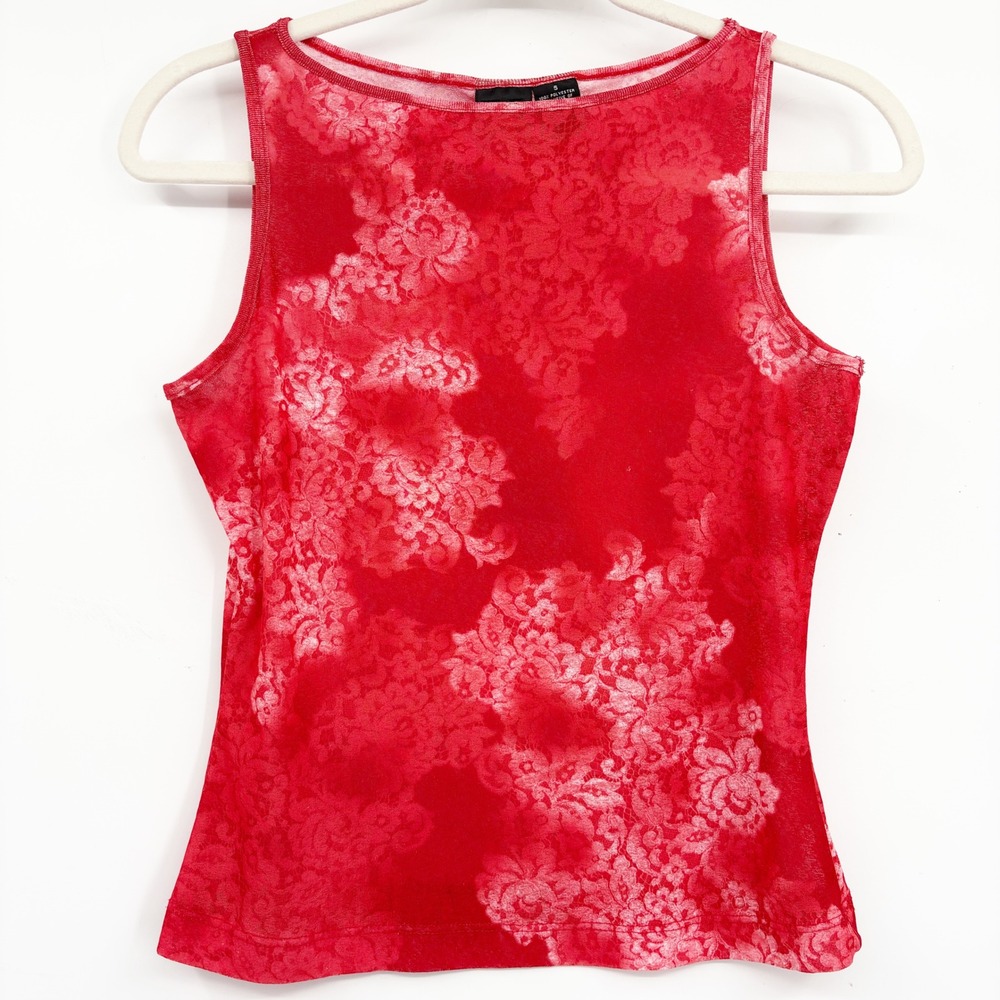 Xhilaration Womens Red Floral Lace Print Y2K Coquette Fairy High Neck Tank Top S